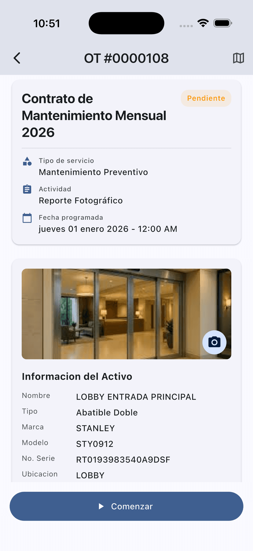 Detalle de orden de trabajo con información del activo
