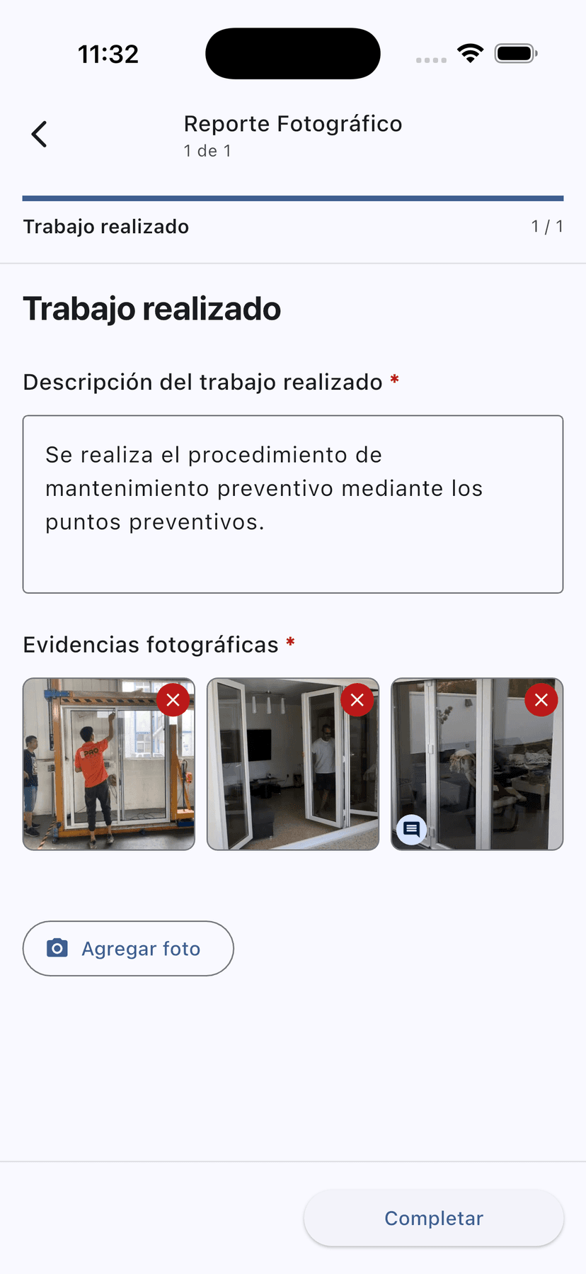 Reporte fotográfico con evidencias del trabajo realizado