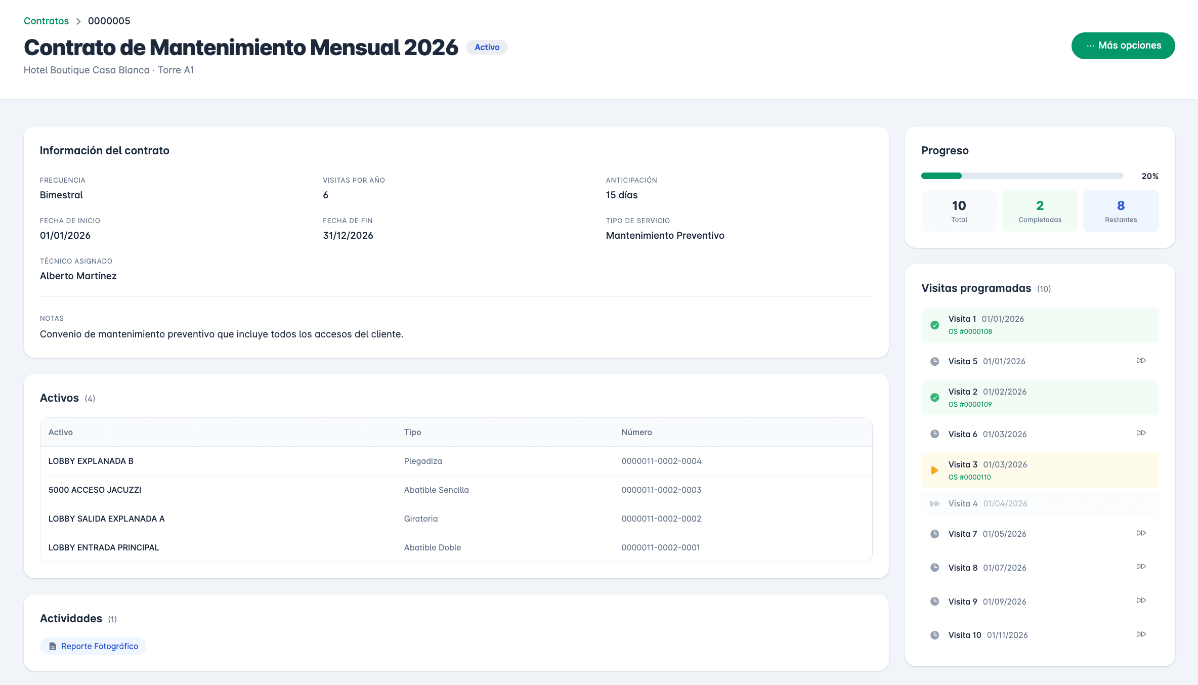 Contrato de mantenimiento en Fieldu